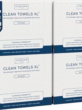 Clean Skin Club Clean Towels XL 4-Pack Face Towels NWT